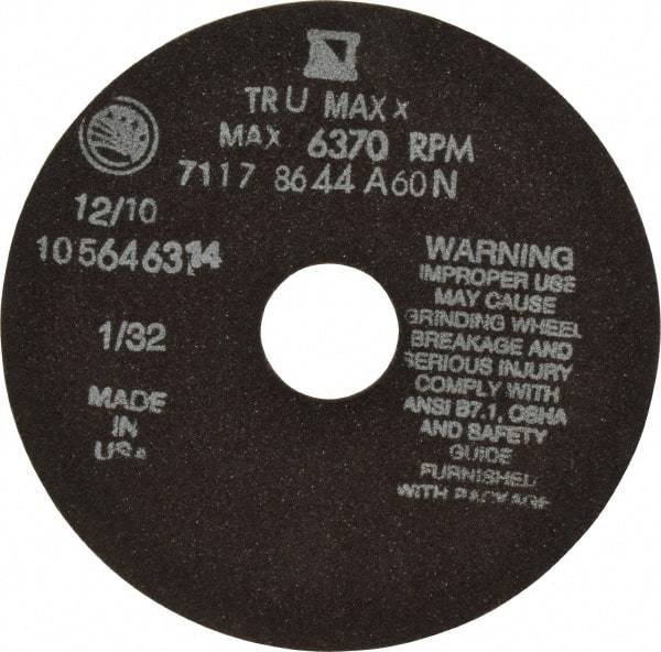 Tru-Maxx - 6" 60 Grit Aluminum Oxide Cutoff Wheel - 1/32" Thick, 1-1/4" Arbor, 6,048 Max RPM, Use with Stationary Tools - Benchmark Tooling