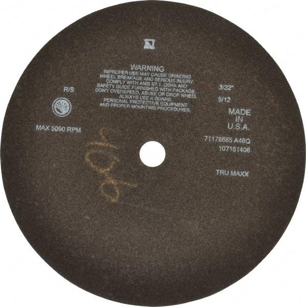 Tru-Maxx - 12" 46 Grit Aluminum Oxide Cutoff Wheel - 3/32" Thick, 1" Arbor, 3,024 Max RPM, Use with Stationary Tools - Benchmark Tooling