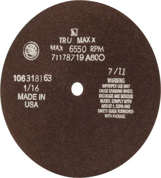 Tru-Maxx - 7" 60 Grit Aluminum Oxide Cutoff Wheel - 1/16" Thick, 1/2" Arbor, 5,184 Max RPM, Use with Stationary Tools - Benchmark Tooling