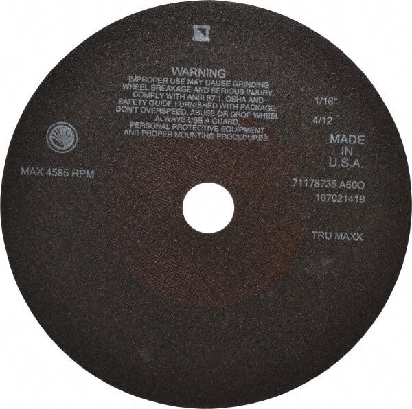 Tru-Maxx - 10" 60 Grit Aluminum Oxide Cutoff Wheel - 1/16" Thick, 1-1/4" Arbor, 3,629 Max RPM, Use with Stationary Tools - Benchmark Tooling