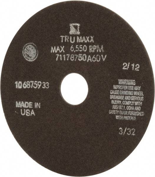 Tru-Maxx - 7" 60 Grit Aluminum Oxide Cutoff Wheel - 3/32" Thick, 1-1/4" Arbor, 5,184 Max RPM, Use with Stationary Tools - Benchmark Tooling
