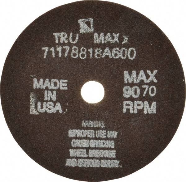 Tru-Maxx - 4" 60 Grit Aluminum Oxide Cutoff Wheel - 1/16" Thick, 1/2" Arbor, 9,072 Max RPM, Use with Stationary Tools - Benchmark Tooling