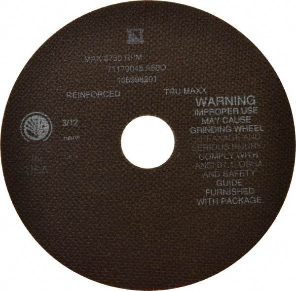 Tru-Maxx - 7" 60 Grit Aluminum Oxide Cutoff Wheel - 0.06" Thick, 1-1/4" Arbor, 8,731 Max RPM, Use with Stationary Tools - Benchmark Tooling