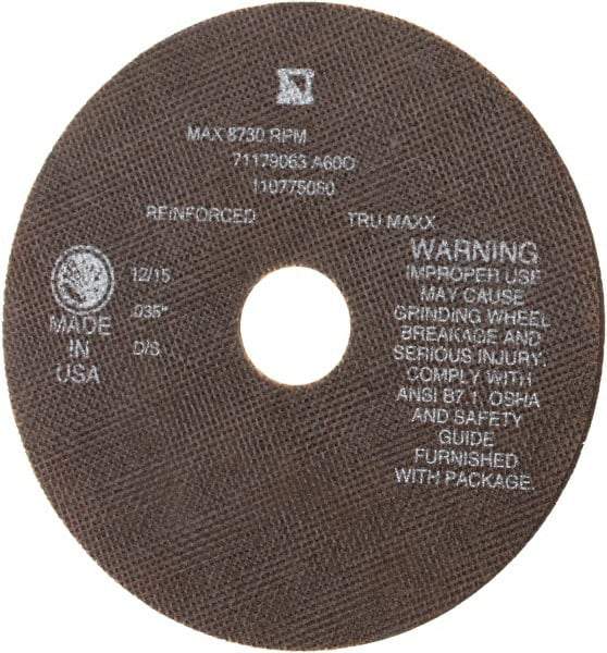 Tru-Maxx - 7" 60 Grit Aluminum Oxide Cutoff Wheel - 0.035" Thick, 1-1/4" Arbor, 8,731 Max RPM, Use with Stationary Tools - Benchmark Tooling