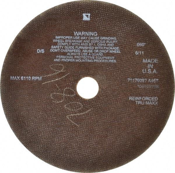 Tru-Maxx - 10" 46 Grit Aluminum Oxide Cutoff Wheel - 0.06" Thick, 1-1/4" Arbor, 6,112 Max RPM, Use with Stationary Tools - Benchmark Tooling