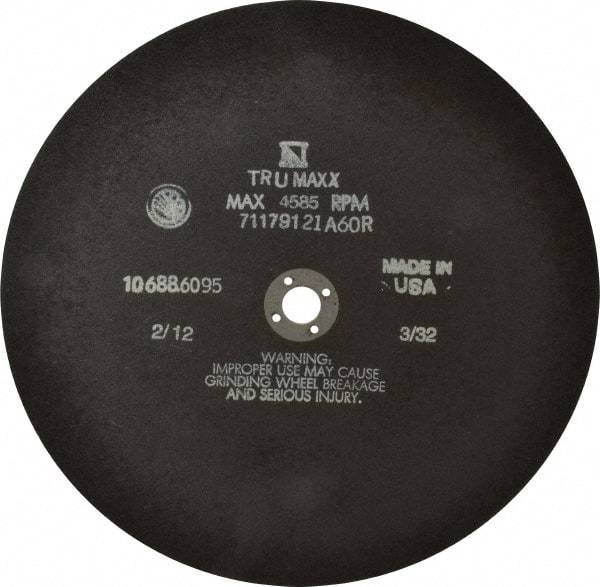 Tru-Maxx - 10" 46 Grit Aluminum Oxide Cutoff Wheel - 3/32" Thick, 5/8" Arbor, 3,629 Max RPM, Use with Stationary Tools - Benchmark Tooling