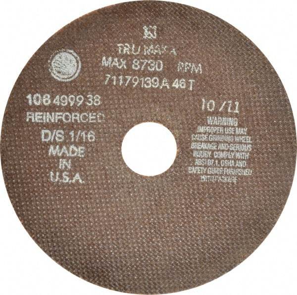 Tru-Maxx - 7" 46 Grit Aluminum Oxide Cutoff Wheel - 1/16" Thick, 1-1/4" Arbor, 6,731 Max RPM, Use with Stationary Tools - Benchmark Tooling