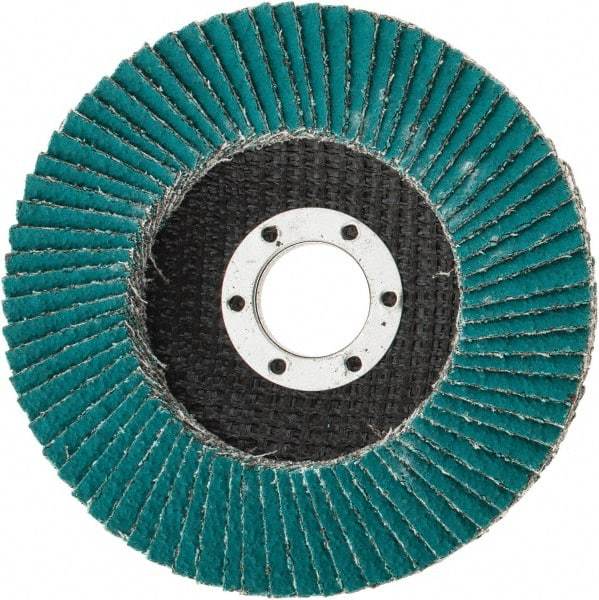 3M - 40 Grit, 4-1/2" Disc Diam, 7/8" Center Hole, Type 27 Zirconia Alumina Flap Disc - 13,300 Max RPM, Cloth Backing, Arbor Attaching System, Coated - Benchmark Tooling