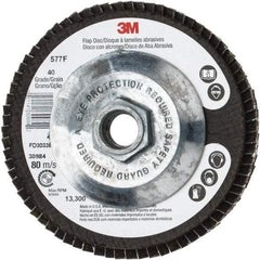 3M - 40 Grit, 4-1/2" Disc Diam, 5/8-11 Center Hole, Type 29 Zirconia Alumina Flap Disc - 13,300 Max RPM, Cloth Backing, Arbor Attaching System, Coated - Benchmark Tooling
