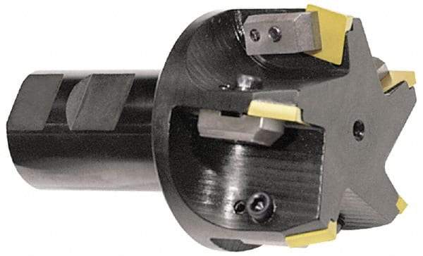 APT - 45° Lead Angle, 3" Max Cut Diam, 3" Min Cut Diam, 5/16" Max Depth of Cut, Indexable Chamfer and Angle End Mill - 5 Inserts, SPC 42ZR, SPG 422, SPG 423, SPG 424, SPU 422, SPU 423 Insert Style, 5" OAL, Taper Shank - Benchmark Tooling
