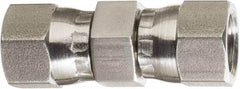 Made in USA - 5/8" Tube OD, 37° Stainless Steel Flared Tube Swivel Nut Union - 7/8-14 Female Flare x Female Flare Ends - Benchmark Tooling