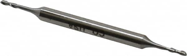 Made in USA - 1/16", 7/32" LOC, 3/16" Shank Diam, 2-1/2" OAL, 2 Flute, High Speed Steel Square End Mill - Double End, Uncoated, Spiral Flute, 30° Helix, Centercutting - Benchmark Tooling