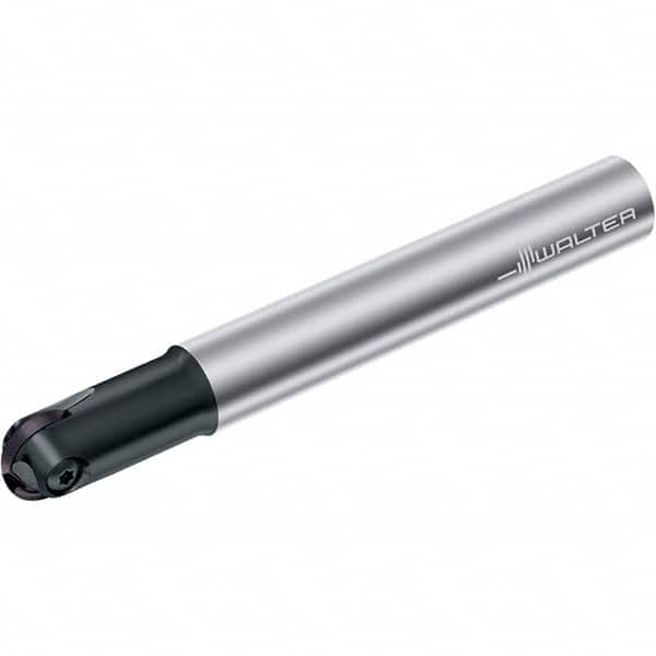 Walter - 12mm Cut Diam, 1/2" Shank Diam, 5.11" OAL, Indexable Ball Nose End Mill - 1-1/4" Head Length, Straight Shank, F2139 Toolholder, P3201-D12, P3201-D12.7, P3204-D12, P3204-D12.7 Insert - Benchmark Tooling