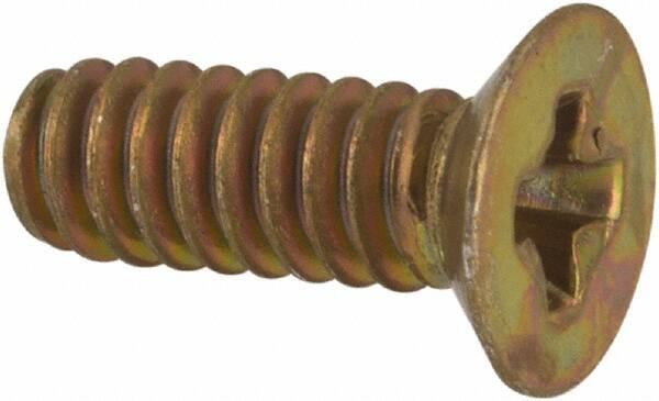 Made in USA - #4-40 UNC, 5/16" OAL Phillips Drive Machine Screw - Flat Head, Grade 3 Steel, Yellow Cadmium-Plated Finish, Without Washer - Benchmark Tooling