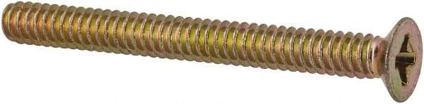 Made in USA - #6-32 UNC, 1-3/8" OAL Phillips Drive Machine Screw - Flat Head, Grade 3 Steel, Yellow Cadmium-Plated Finish, Without Washer - Benchmark Tooling