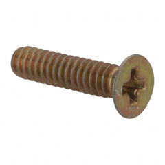 Made in USA - #4-40 UNC, 1/2" OAL Phillips Drive Machine Screw - Flat Head, Grade 3 Steel, Yellow Cadmium-Plated Finish, Without Washer - Benchmark Tooling