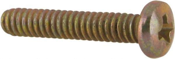 Made in USA - #4-40 UNC, 5/8" Length Under Head Phillips Drive Machine Screw - Pan Head, Grade 3 Steel, Yellow Cadmium-Plated Finish, Without Washer - Benchmark Tooling