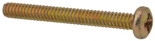 Made in USA - #6-32 UNC, 1-1/4" Length Under Head Phillips Drive Machine Screw - Pan Head, Grade 3 Steel, Yellow Cadmium-Plated Finish, Without Washer - Benchmark Tooling