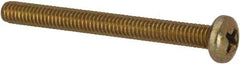 Made in USA - #8-32 UNC, 1-3/4" Length Under Head Phillips Drive Machine Screw - Pan Head, Grade 3 Steel, Yellow Cadmium-Plated Finish, Without Washer - Benchmark Tooling