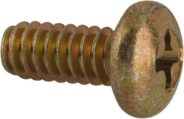 Made in USA - #10-24 UNC, 7/16" Length Under Head Phillips Drive Machine Screw - Pan Head, Grade 3 Steel, Yellow Cadmium-Plated Finish, Without Washer - Benchmark Tooling