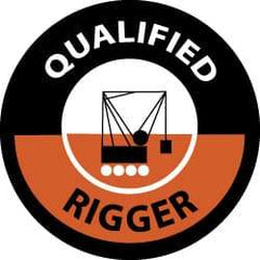 NMC - Qualified Rigger, Hard Hat Label - Black & Orange on White, 2" Thick, For Accident Prevention - Benchmark Tooling