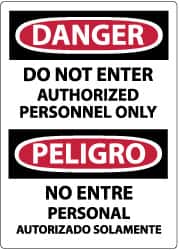 NMC - Security & Admittance Label, Header: DANGER - Legend: Danger - Do Not Enter - Authorized Personnel Only, English & Spanish, Black, Red & White, 3" Long x 5" High, Sign Muscle Finish - Benchmark Tooling