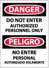 NMC - Security & Admittance Label, Header: DANGER - Legend: Danger - Do Not Enter - Authorized Personnel Only, English & Spanish, Black, Red & White, 3" Long x 5" High, Sign Muscle Finish - Benchmark Tooling