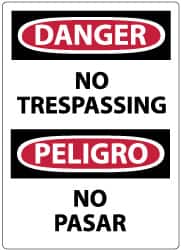 NMC - Security & Admittance Label, Header: DANGER - Legend: Danger - No Trespassing, English & Spanish, Black, Red & White, 3" Long x 5" High, Sign Muscle Finish - Benchmark Tooling