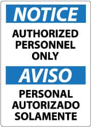 NMC - Security & Admittance Label, Header: NOTICE - Legend: Notice - Authorized Personnel Only, English & Spanish, Black, Blue & White, 3" Long x 5" High, Sign Muscle Finish - Benchmark Tooling