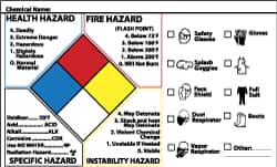 NMC - Hazardous Materials Label - Legend: Chemical Name, English, Black, Blue, Red, Yellow & White, 5" Long x 3" High, Sign Muscle Finish - Benchmark Tooling