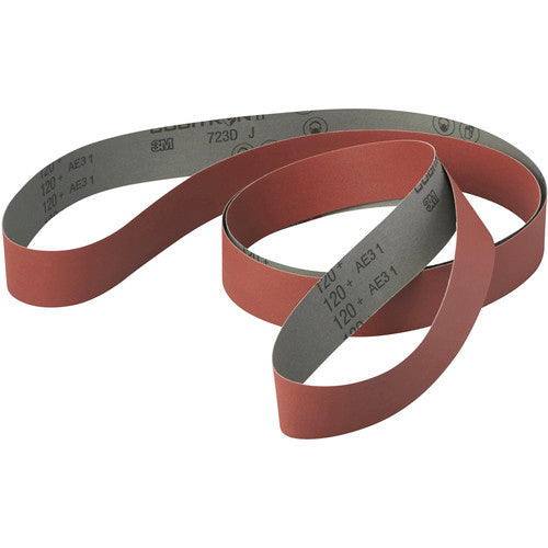 3M Cubitron ll Cloth Belt 723D 180+ J-weight 5″ × 118-5/8″ Film-lok Full-flex - Exact Industrial Supply