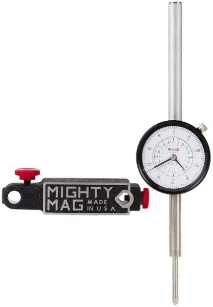 SPI - 0.001" Graduation, 0-100 Dial Reading, Indicator & Base Kit - 4-1/2" Base Length x 1-1/4" Base Width x 1" Base Height, 2-1/4" Dial Diam - Benchmark Tooling