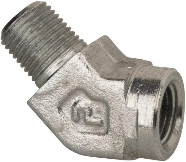 Parker - 1/4 Male Thread x 1/4 Female Thread, Zinc Plated Steel Industrial Pipe 45° Street Elbow - MNPTF x FNPTF, 5,000 psi - Benchmark Tooling