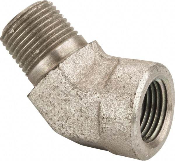 Parker - 3/8 Male Thread x 3/8 Female Thread, Zinc Plated Steel Industrial Pipe 45° Street Elbow - MNPTF x FNPTF, 4,500 psi - Benchmark Tooling