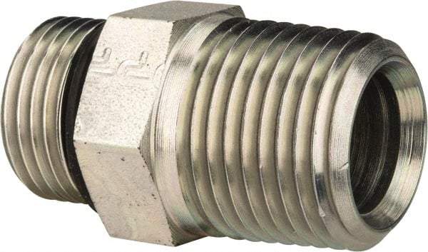 Parker - 3/4-16 x 1/2 Male Thread, Zinc Plated Steel Industrial Pipe Adapter - Male Straight Thread O-Ring x Male NPTF, 6,000 psi - Benchmark Tooling