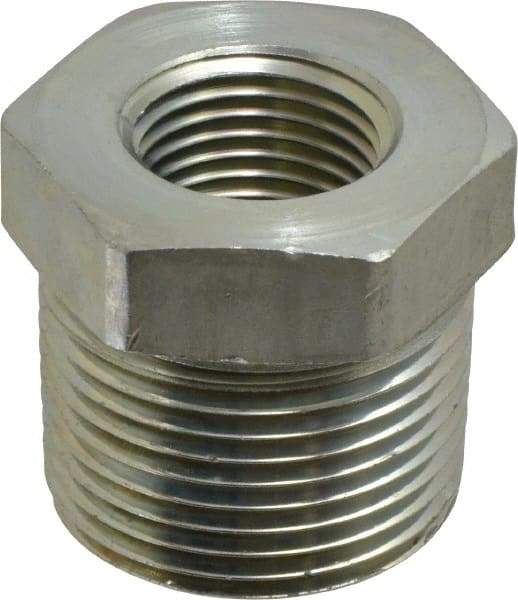 Parker - 1 Male Thread x 1/2 Female Thread, Zinc Plated Steel Industrial Pipe Hex Bushing - MNPTF x FNPTF, 4,500 psi - Benchmark Tooling