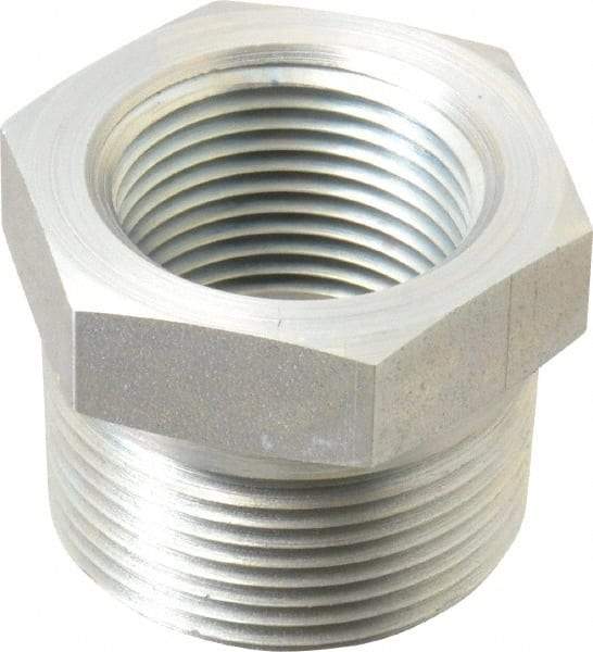 Parker - 1-1/4 Male Thread x 1 Female Thread, Zinc Plated Steel Industrial Pipe Hex Bushing - MNPTF x FNPTF, 3,000 psi - Benchmark Tooling