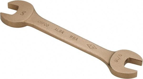 Ampco - 9/16" x 5/8" Nonsparking Open End Wrench - 6-1/2" OAL, Double End, Plain Finish, 15° Head Angle - Benchmark Tooling