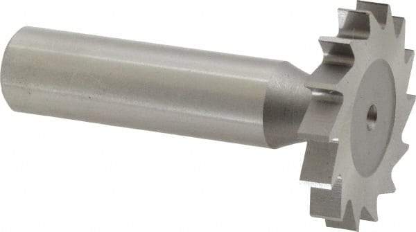 Made in USA - 1-1/4" Diam x 3/16" Face Width, High Speed Steel, 14 Teeth, Shank Connection Woodruff Keyseat Cutter - Uncoated, 2-3/16" OAL x 1/2" Shank, Straight Teeth, ANSI 610, Old Standard 19 - Benchmark Tooling