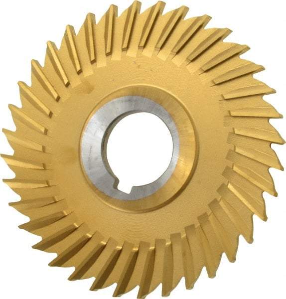 Made in USA - 4" Blade Diam x 3/16" Blade Thickness, 1" Hole, 36 Teeth, Cobalt Side Chip Saw - Straight Tooth, Arbor Connection, Right Hand Cut, TiN, with Keyway - Benchmark Tooling