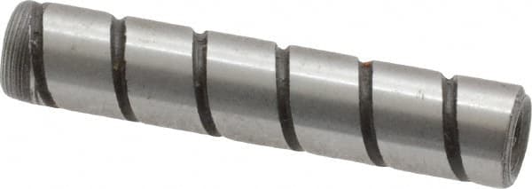 Jergens - 1/4" Diam x 1-1/4" Pin Length Alloy Steel Grooved Dowel Pin - C 47-58 & C 60-64 (Surface) Hardness, 1 Beveled & 1 Threaded End - Benchmark Tooling