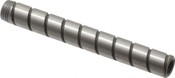 Jergens - 1/4" Diam x 2" Pin Length Alloy Steel Grooved Dowel Pin - C 47-58 & C 60-64 (Surface) Hardness, 1 Beveled & 1 Threaded End - Benchmark Tooling