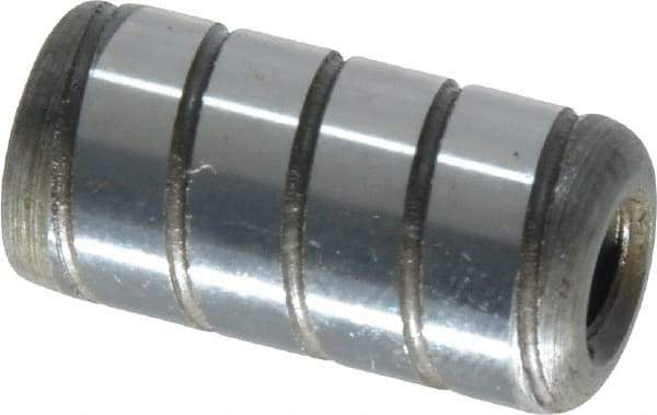 Jergens - 1/2" Diam x 1" Pin Length Alloy Steel Grooved Dowel Pin - C 47-58 & C 60-64 (Surface) Hardness, 1 Beveled & 1 Threaded End - Benchmark Tooling