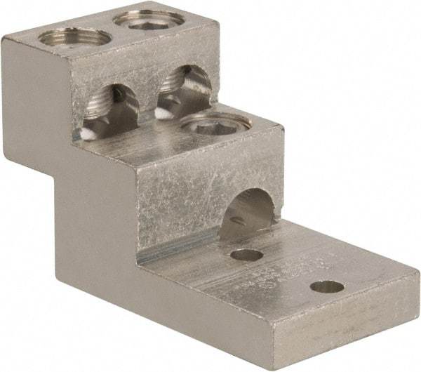 Thomas & Betts - 2 AWG Noninsulated Compression Connection Square Ring Terminal - 3/8" Stud, 4-29/32" OAL x 2-1/2" Wide, Tin Plated Aluminum Contact - Benchmark Tooling