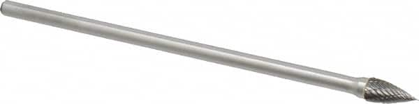 Made in USA - 3/8" Cut Diam, 1/4" Shank Diam, Tree Head Double Cut Burr - Carbide, Point End, 3/4" LOC, 6" OAL - Benchmark Tooling