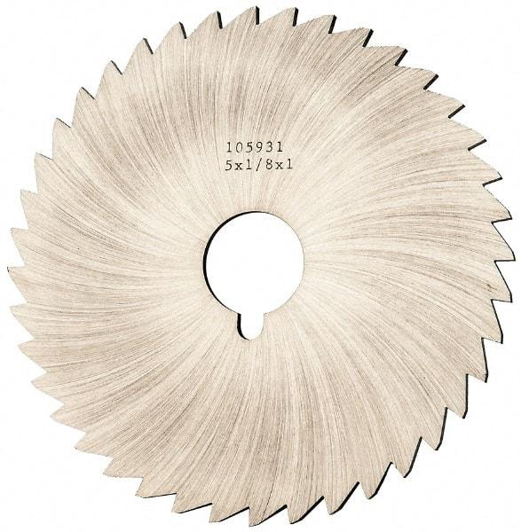 Made in USA - 5" Diam x 1/8" Blade Thickness x 1" Arbor Hole Diam, 40 Tooth Slitting and Slotting Saw - Arbor Connection, Right Hand, Uncoated, High Speed Steel, Concave Ground, Contains Keyway - Benchmark Tooling