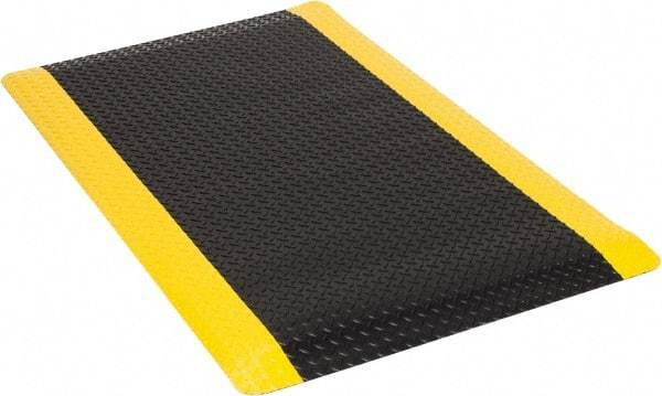 Wearwell - 5' Long x 3' Wide, Dry Environment, Anti-Fatigue Matting - Black with Yellow Borders, Vinyl with Urethane Sponge Base, Beveled on 4 Sides - Benchmark Tooling