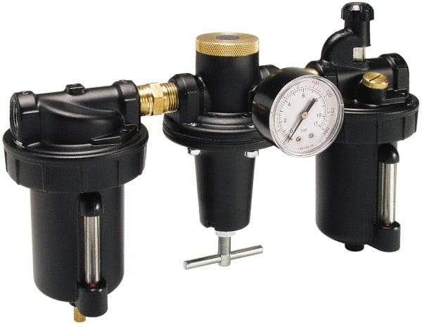 Parker - 1" NPT Port Heavy Duty 3 Piece Filter-Regulator-Lubricator FRL Unit - Metal Bowl, 240 SCFM, 250 Max psi, 13" High, Automatic Drain - Benchmark Tooling