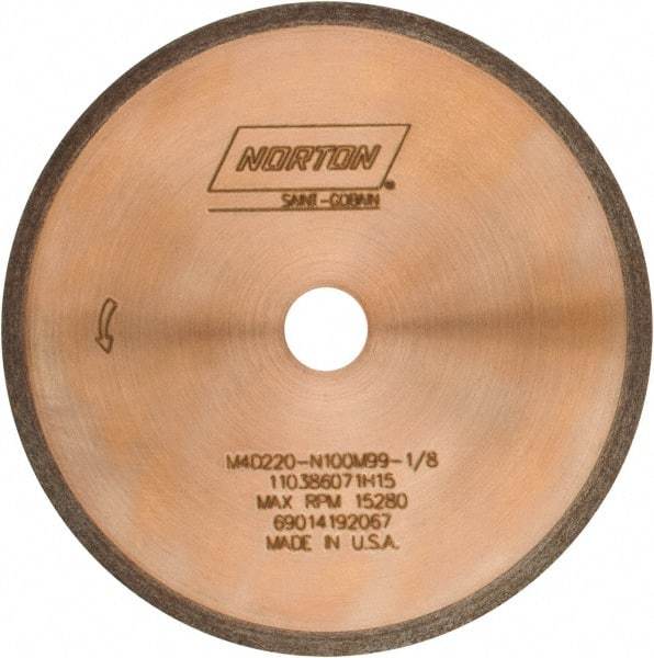 Norton - 4" Diam x 1/2" Hole, 220 Grit Surface Grinding Wheel - Diamond, Type 1A1R, Fine Grade - Benchmark Tooling