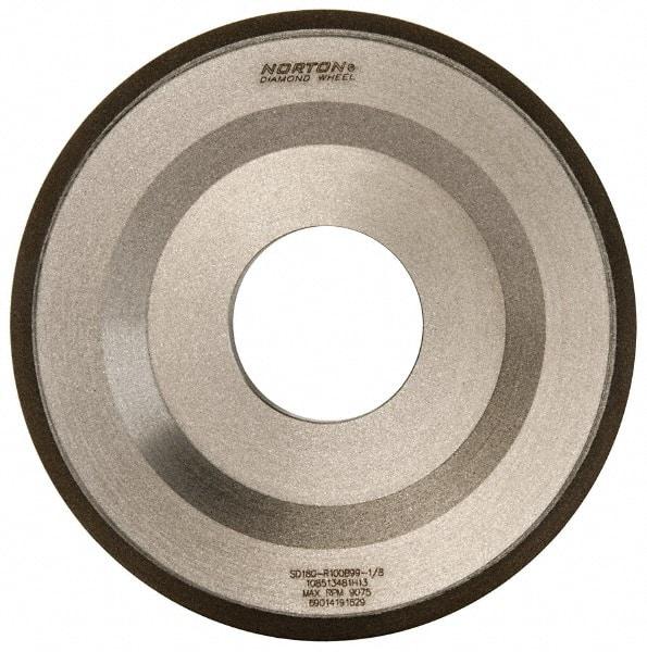 Norton - 4" Diam, 1-1/4" Hole Size, 1/2" Overall Thickness, 180 Grit, Type 12 Tool & Cutter Grinding Wheel - Very Fine Grade, Diamond, Resinoid Bond - Benchmark Tooling